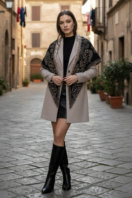 Remsa - Kaşmir Örgü Desenli Üçgen Omuz Şalı 70X155 cm 1301 Siyah (1)