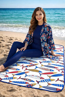 Remsa - Katlanabilir Su Geçirmez Plaj Halısı Kamp Bahçe Balkon Matı 01 Balık