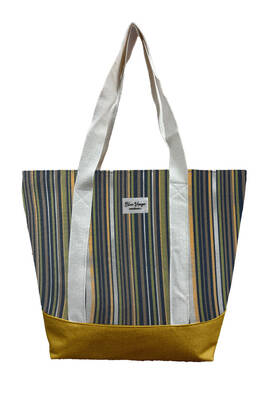 Remsa - Keten Çizgili Su Geçirmez Pamuk Plaj Çantası 4003 Sarı (1)