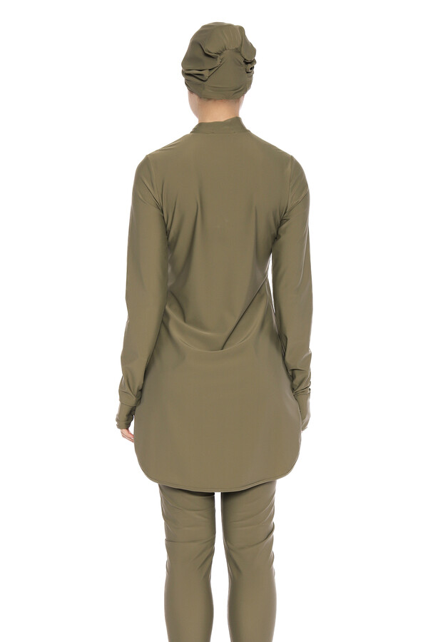 Khaki Full Cover Modest Swimsuit Set with Lycra Stretch - Thumbnail