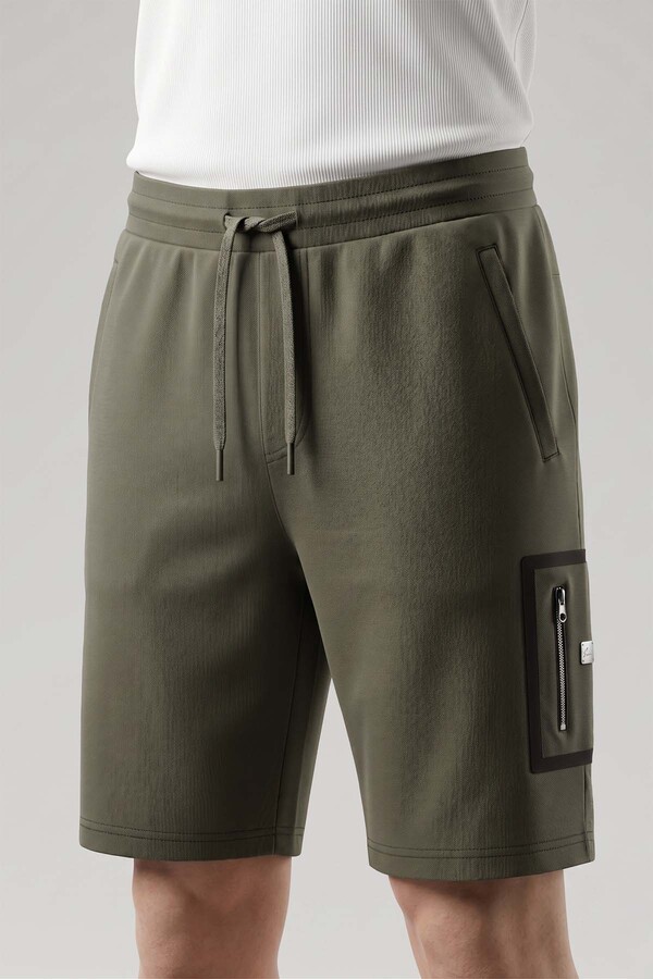 Khaki Knit Casual Shorts - Thumbnail