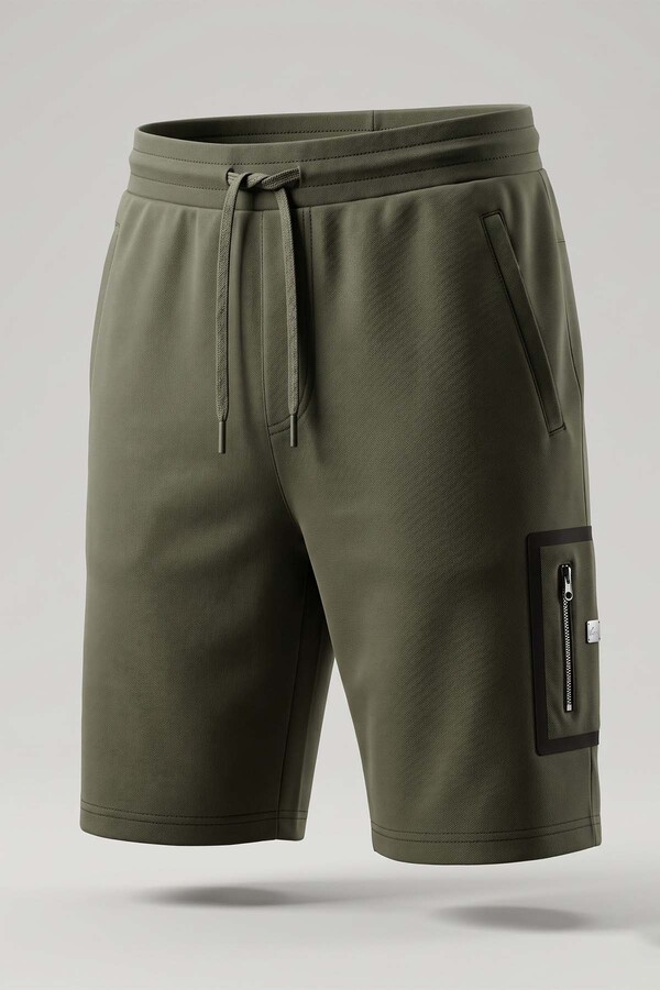 Khaki Knit Casual Shorts - Thumbnail