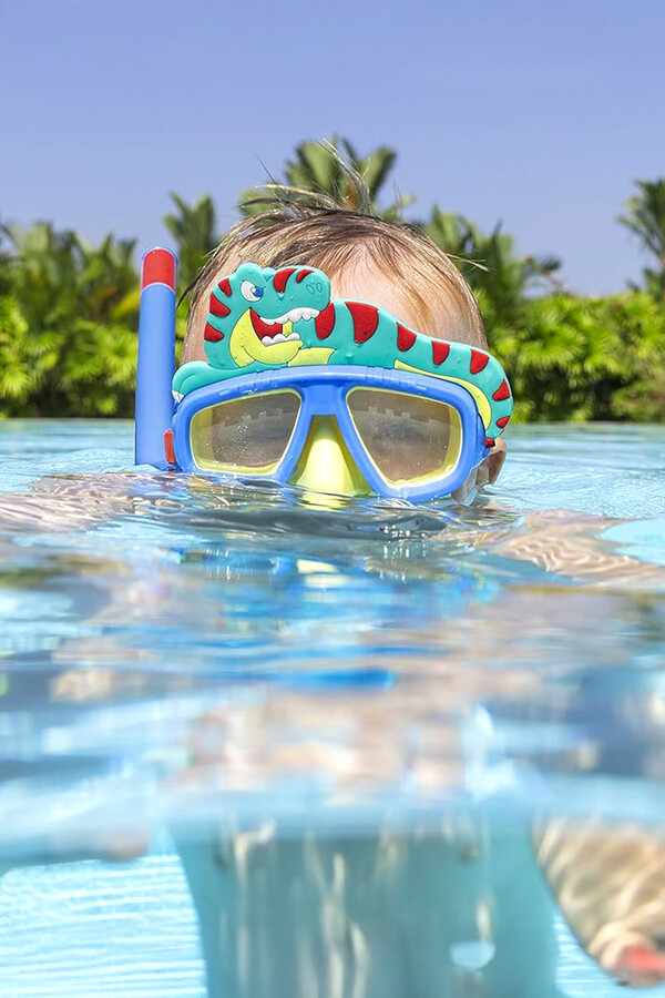 Kids 3+ Diving Goggle Mask and Snorkel Set with Crocodile Detail - Thumbnail