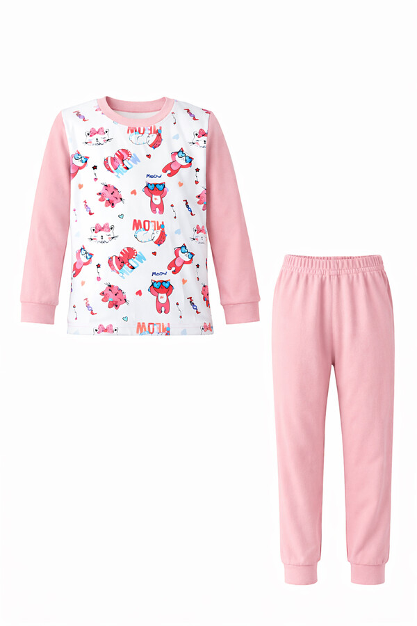 Cotton Patterned Pajama Set 6068-04 Pink - Thumbnail