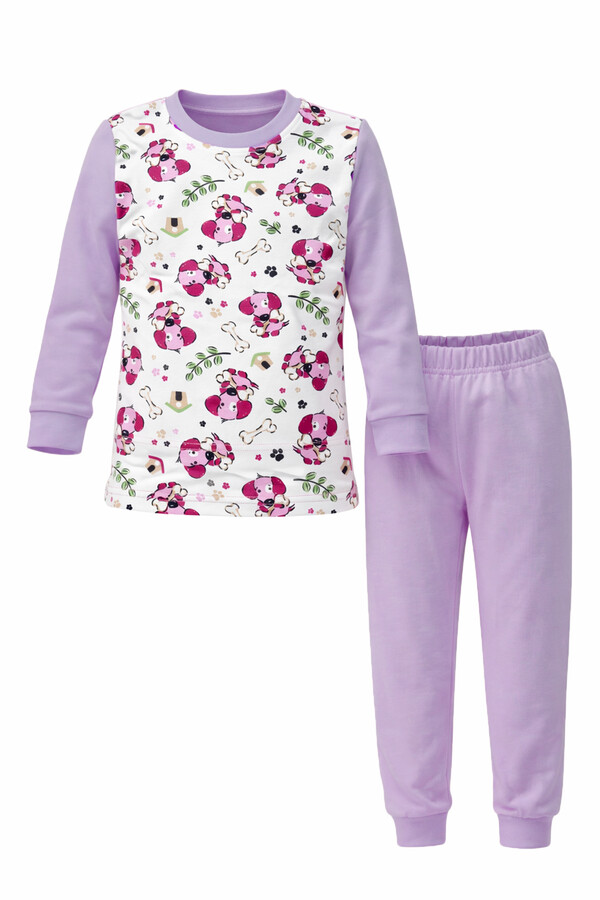 Kids Cotton Patterned Pajama Set 6068-11 Mor - Thumbnail