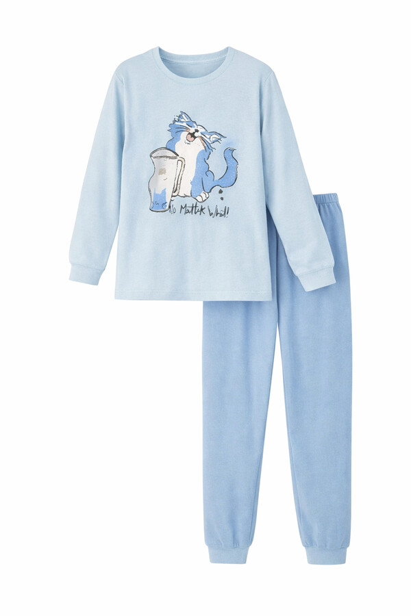 Cotton Patterned Pajama Set 8411 Baby Blue - Thumbnail