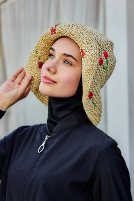 Remsa - Kiraz Detaylı El Örgü Hasır Şapka Plaj Şapkası RŞ-2098 Bej (1) Remsa - Kiraz Detaylı El Örgü Hasır Şapka Plaj Şapkası RŞ-2098 Bej (1)