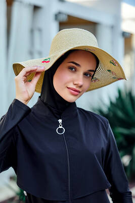 Remsa Mayo - Kiraz Nakışlı Hasır Şapka Plaj Şapkası 2115 Bej Remsa Mayo - Kiraz Nakışlı Hasır Şapka Plaj Şapkası 2115 Bej