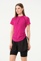 Remsa - Kısa Kol Yarım Fermuarlı Şortlu Taytlı Yarı Kapalı Mayo 24156 Fuşya