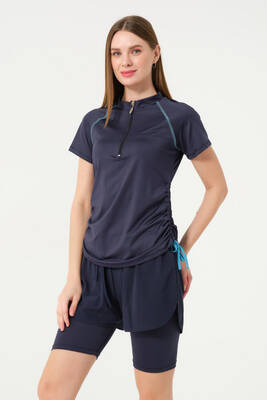 Haliç Mayo - Kısa Kol Yarım Fermuarlı Şortlu Taytlı Yarı Kapalı Mayo 24156 Koyu Lacivert01