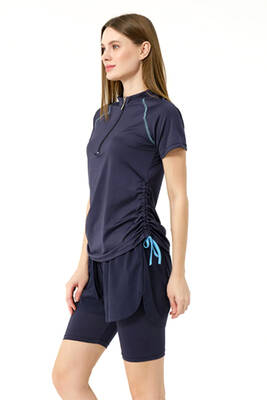 Haliç Mayo - Kısa Kol Yarım Fermuarlı Şortlu Taytlı Yarı Kapalı Mayo 24156 Koyu Lacivert01 (1)