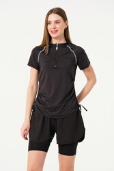 Haliç Mayo - Kısa Kol Yarım Fermuarlı Şortlu Taytlı Yarı Kapalı Mayo 24156 Siyah02