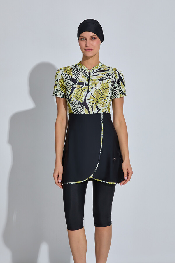 Kısa Kollu Likralı Yarı Kapalı Mayo 6550 Siyah03 - Thumbnail