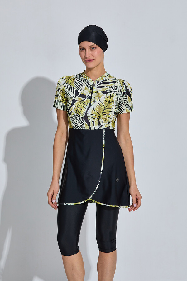 Kısa Kollu Likralı Yarı Kapalı Mayo 6550 Siyah03 - Thumbnail