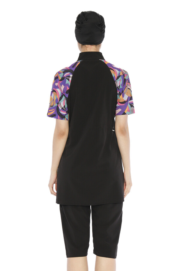 Kısa Kollu Spor Likralı Yarı Kapalı Mayo 6286 Siyah04 - Thumbnail