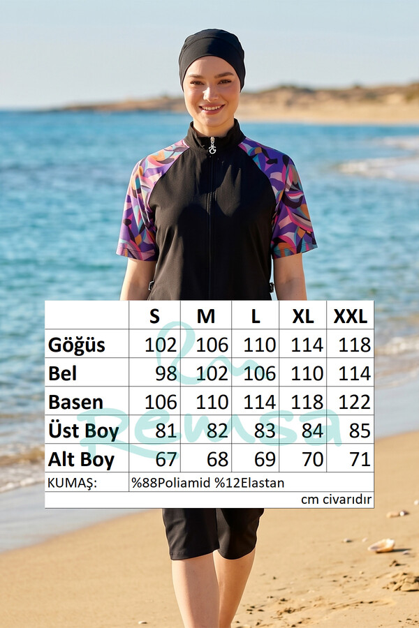 Kısa Kollu Spor Likralı Yarı Kapalı Mayo 6286 Siyah04 - Thumbnail