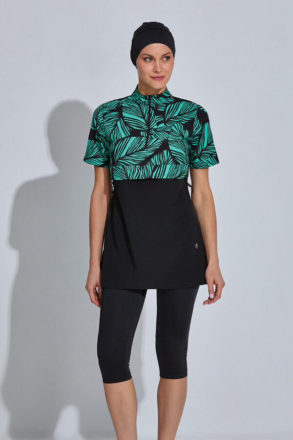 Haliç Mayo - Kısa Kollu Spor Likralı Yarı Kapalı Mayo 6567 Siyah (1)