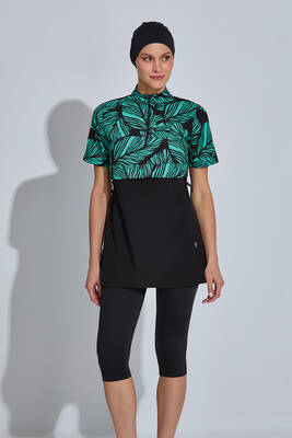 Haliç Mayo - Kısa Kollu Spor Likralı Yarı Kapalı Mayo 6567 Siyah (1)