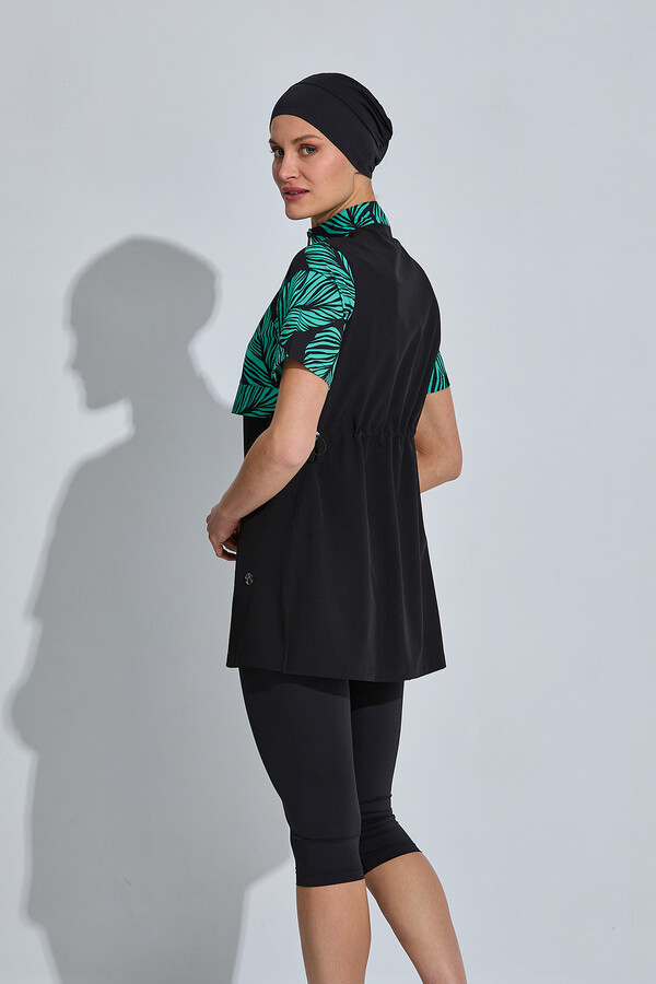 Kısa Kollu Spor Likralı Yarı Kapalı Mayo 6567 Siyah - Thumbnail