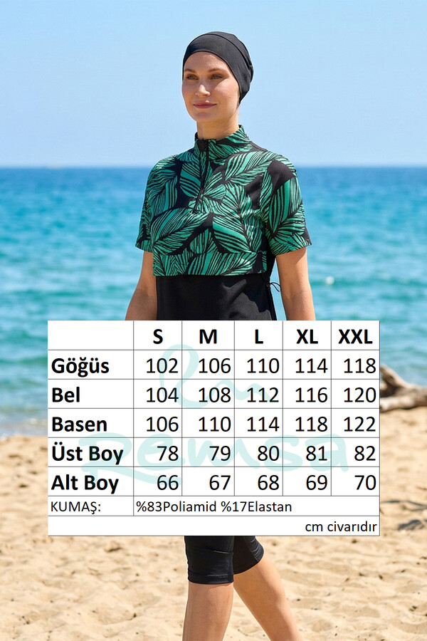 Kısa Kollu Spor Likralı Yarı Kapalı Mayo 6567 Siyah - Thumbnail