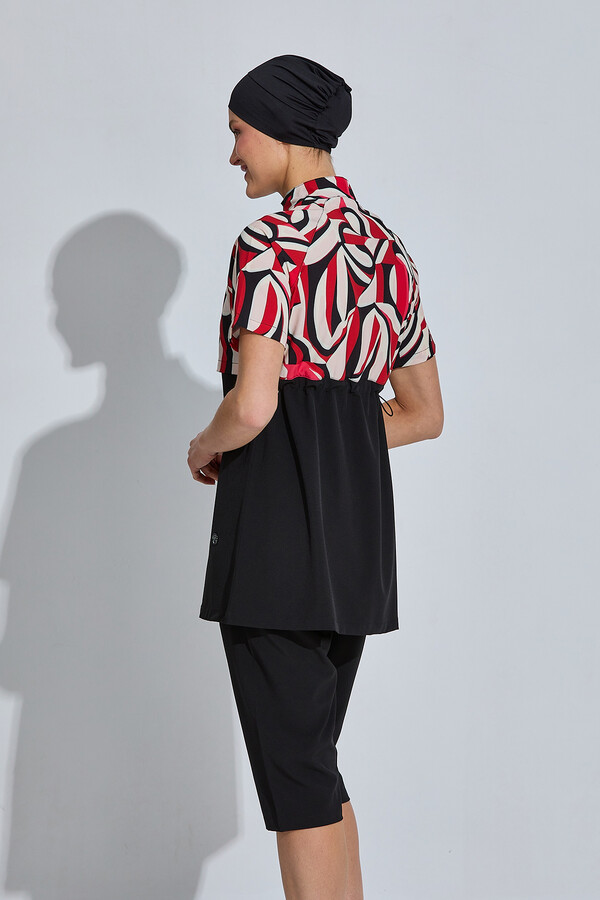 Kısa Kollu Spor Likralı Yarı Kapalı Mayo 6568 Siyah02 - Thumbnail