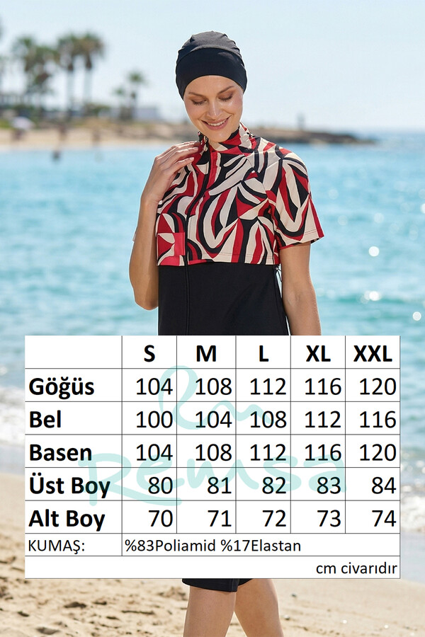 Kısa Kollu Spor Likralı Yarı Kapalı Mayo 6568 Siyah02 - Thumbnail