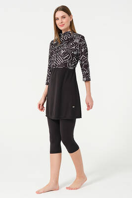 Haliç Mayo - Kısa Kollu Taytlı Likralı Truvakar Kol Yarı Kapalı Mayo 2311 Siyah (1)