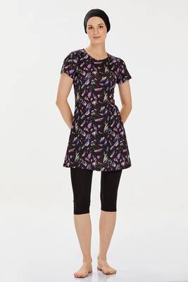 Rozamay - Kısa Kollu Taytlı Yarı Kaplı Mayo Florıe 9307 Siyah (1)