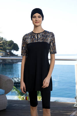 Remsa - Kısa Kollu Yarı Kapalı Mayo 24822 Siyah  Remsa - Kısa Kollu Yarı Kapalı Mayo 24822 Siyah