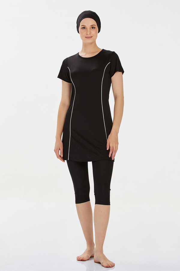 Kısa Kollu Yarı Kaplı Mayo Margarıt 9091 Siyah - Thumbnail