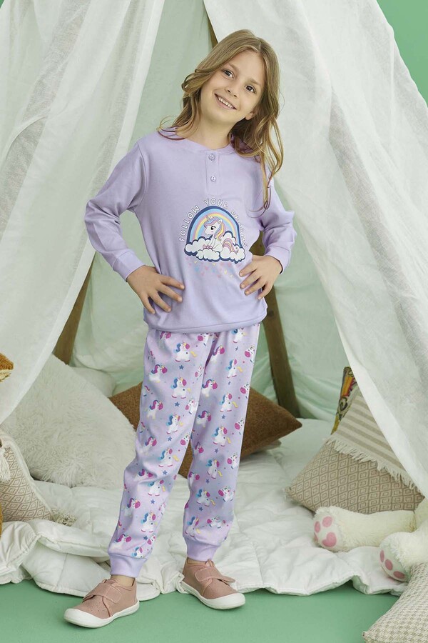 Kız Çocuk Aydoğan Pamuklu Pijama Takımı 240742 Lila