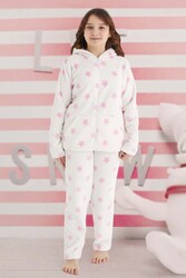 Aydoğan - Kız Çocuk Desenli Polar Pijama Takımı 240521 Ekru01