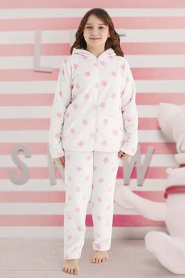 Aydoğan - Kız Çocuk Desenli Polar Pijama Takımı 240521 Ekru01