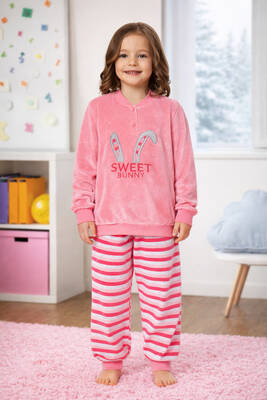 Aydoğan - Kız Çocuk Kadife Pijama Takımı 1667 Pembe01