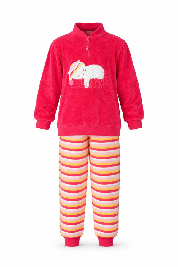 Kız Çocuk Kadife Pijama Takımı 1668 Fuşya - Thumbnail