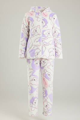 Aydoğan - Kız Çocuk Kadife Polar Ayıcık Desen Pijama Takımı 240525 Ekru02 (1)