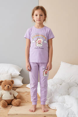 Remsa - Kız Çocuk Kısa Kol Baskılı Penye Pijama Takımı 2647 Lila01