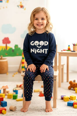 Aydoğan - Kız Çocuk Pamuklu Desenli Pijama Takımı 250575 Lacivert01