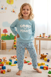 Aydoğan - Kız Çocuk Pamuklu Desenli Pijama Takımı 250575 Mavi02