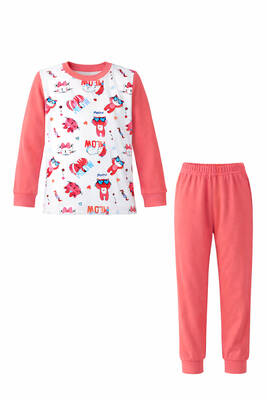 Remsa - Kız Çocuk Pamuklu Desenli Pijama Takımı 6068-10 Mercan01