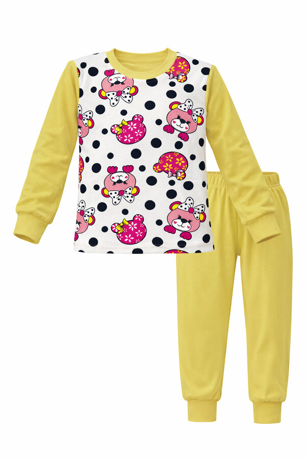 Kız Çocuk Pamuklu Desenli Pijama Takımı 6068-12 Sarı01 - Thumbnail