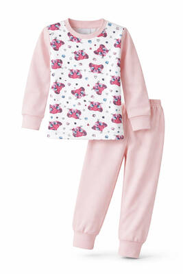 Remsa - Kız Çocuk Pamuklu Desenli Pijama Takımı 6068-24 Pudra01