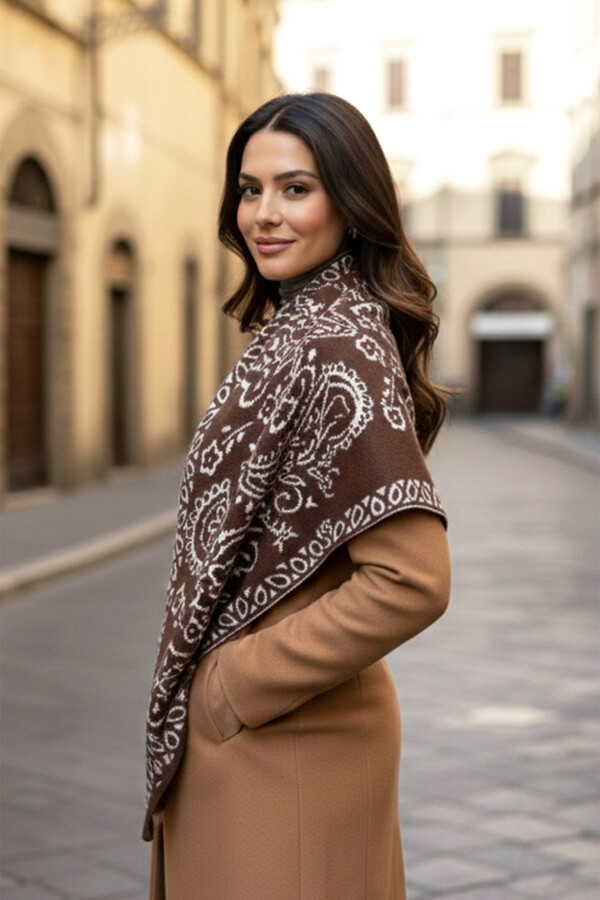 Knitted Patterned Triangle Shoulder Shawl cm - Thumbnail