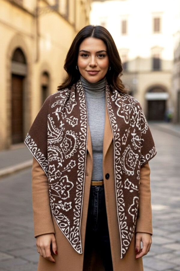 Knitted Patterned Triangle Shoulder Shawl cm - Thumbnail