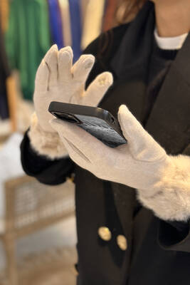 Remsa - Kürk Detay Kadın Kaşe Eldiven ELD-29 Bej (1)