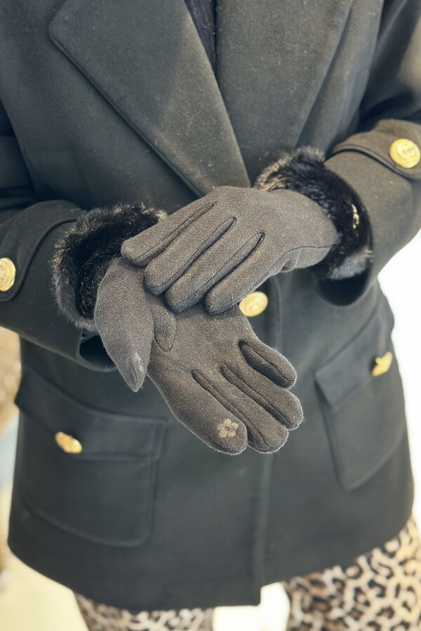 Remsa - Kürk Detay Kadın Kaşe Eldiven ELD-29 Siyah