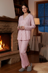 Remsa - Ladies' Heart Print Button-Front Supreme Pajama Set 0541 Pink09