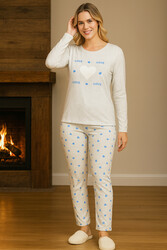 Remsa - Ladies Heart Print Suprem Pajama Set 0458 Buz Blue