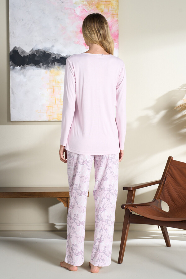 Ladies' Knit Long Sleeve Pajama Set 3114 Lilac - Thumbnail