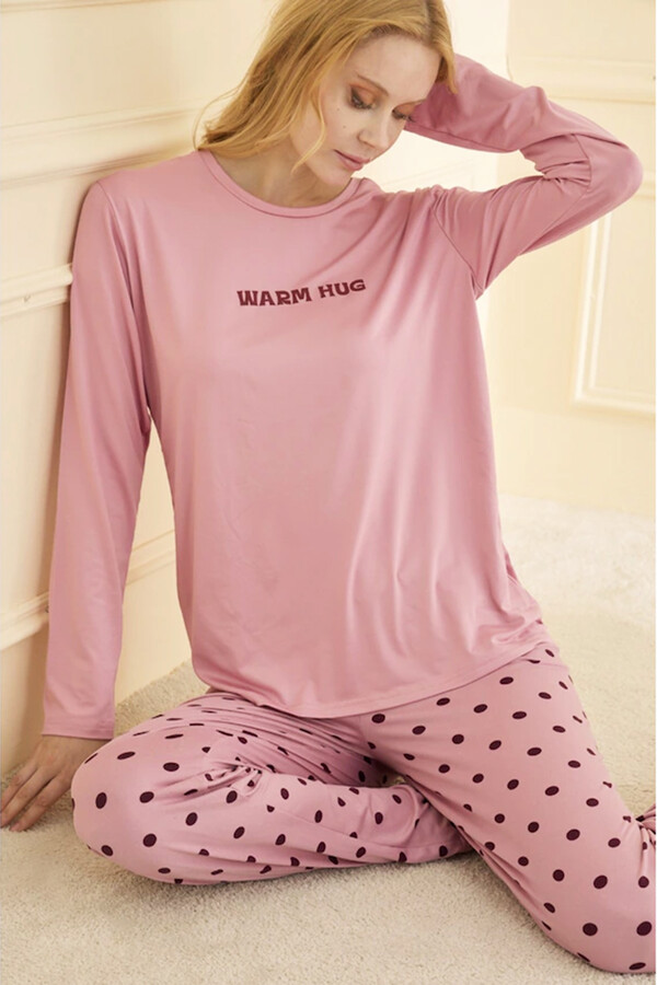 Ladies' Milan Fabric Pajama Set in Powder Pink - Thumbnail